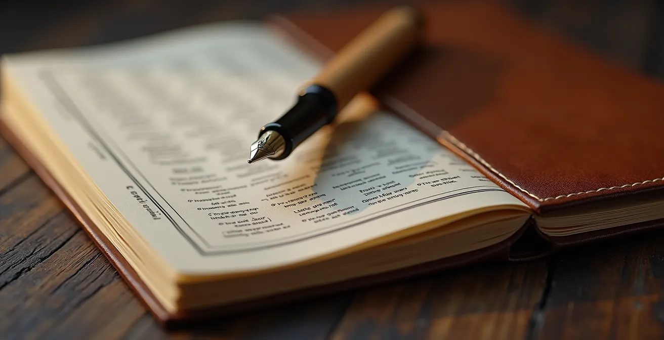 Makroaufnahme eines hochwertigen Notizbuchs mit abstrakten Mustern, die emotionale Kontrolle symbolisieren