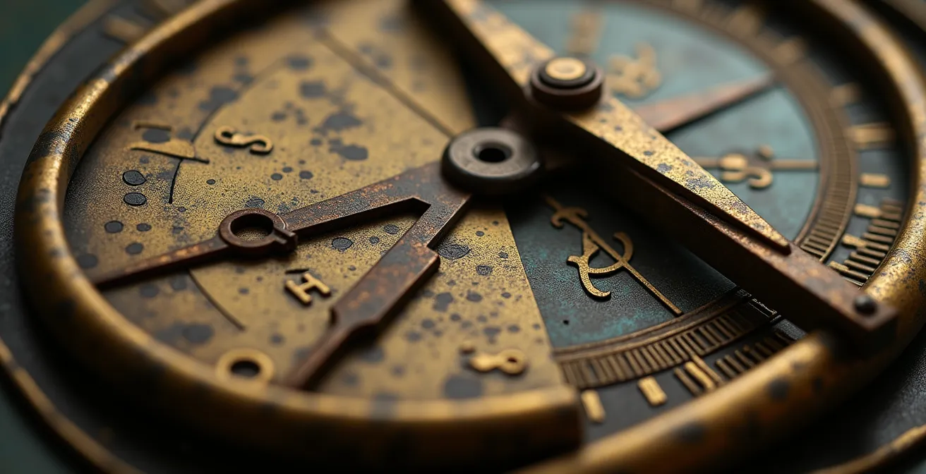 Makroaufnahme von Messinstrumenten und abstrakten Datenpunkten