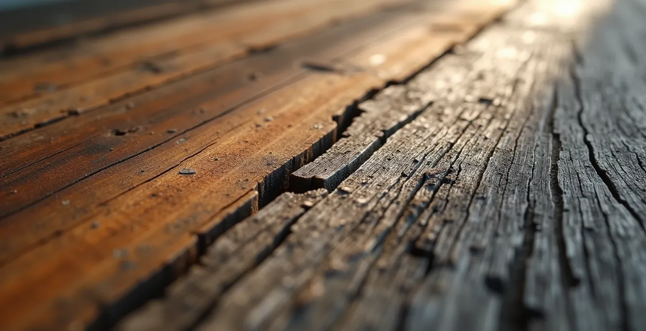 Detaillierte Makroaufnahme von Baumaterialien und deren Alterungsprozess