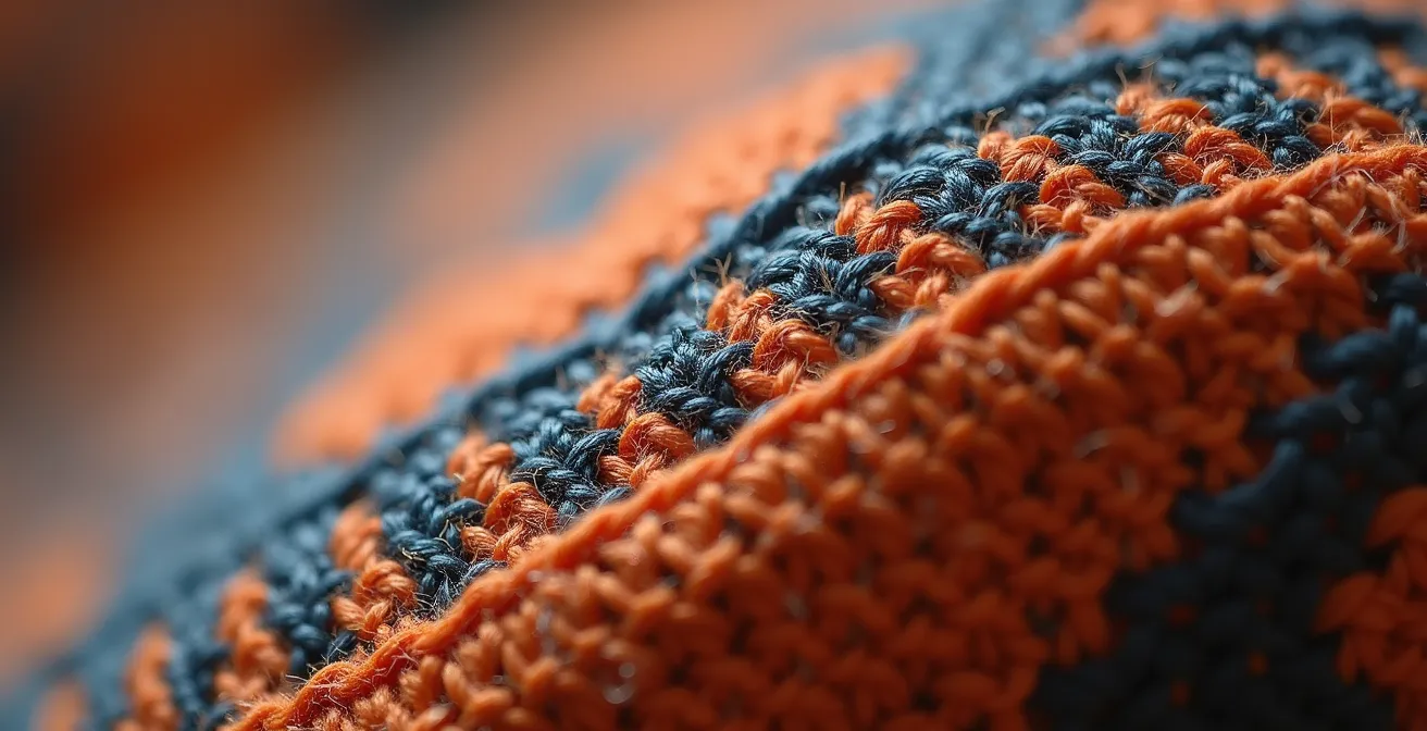 Extreme Nahaufnahme traditioneller Handwerkskunst, die die feinen Texturen und Muster eines gewebten Stoffes oder einer Keramikglasur zeigt.