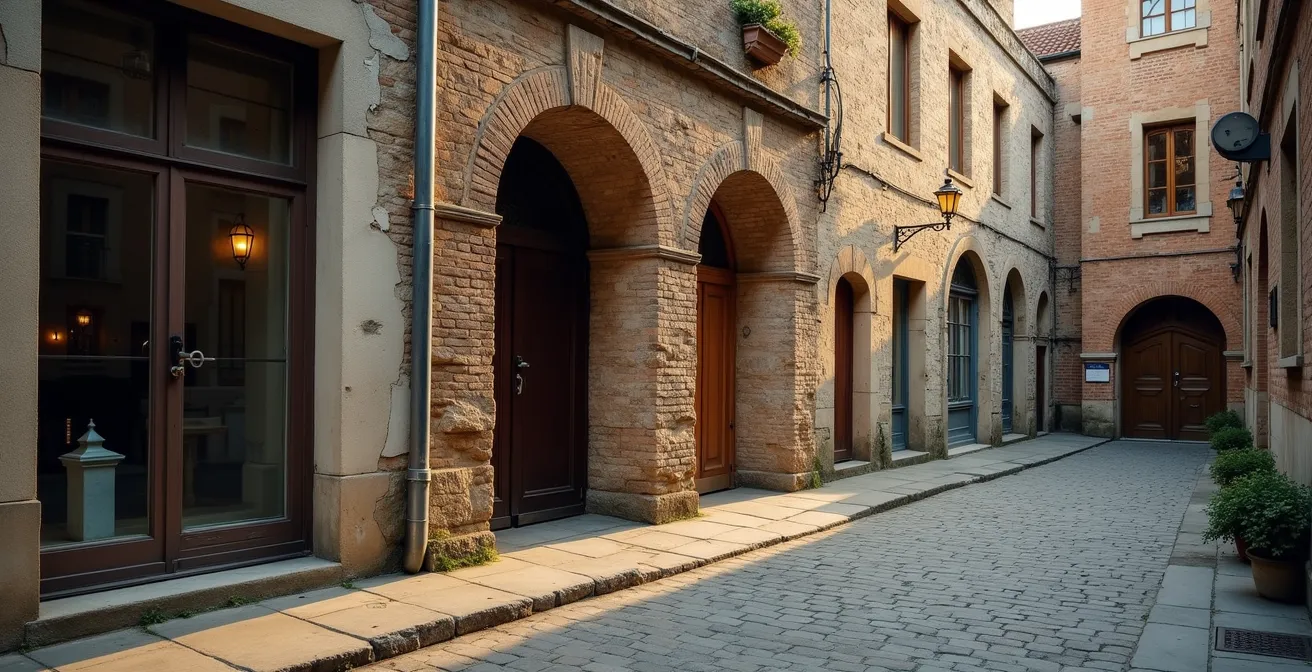 Mehrschichtige Stadtansicht mit historischen und modernen Elementen