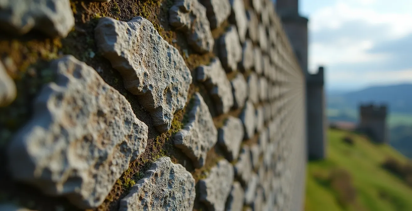 Historische Burganlage aus erhöhter Perspektive ohne technische Geräte