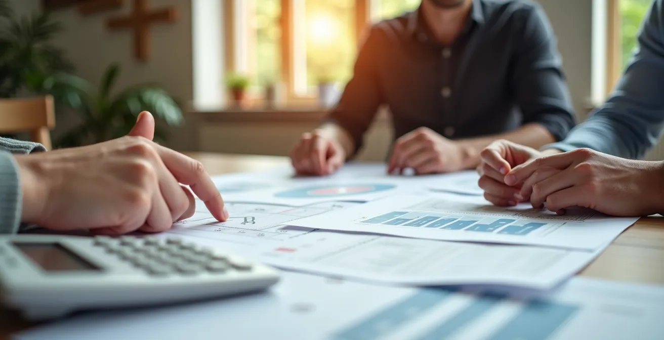 Energieberater erklärt Fördermöglichkeiten anhand von Dokumenten