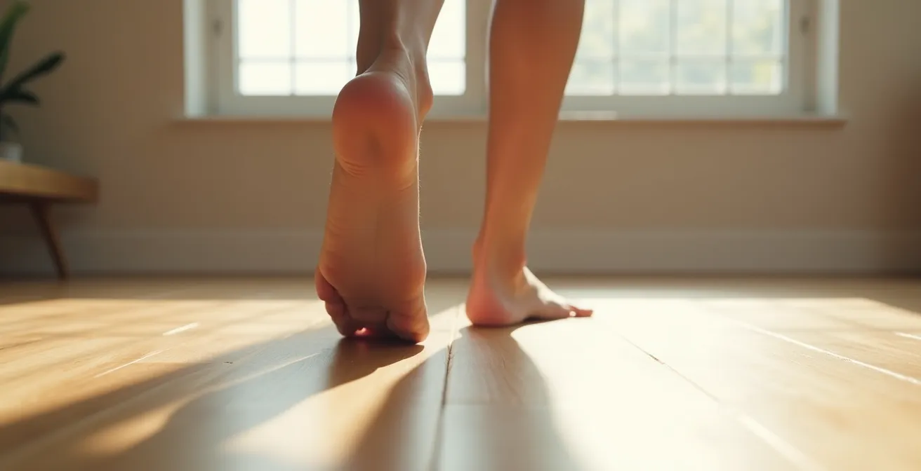 Nahaufnahme eines Fußes beim Training der intrinsischen Fußmuskulatur