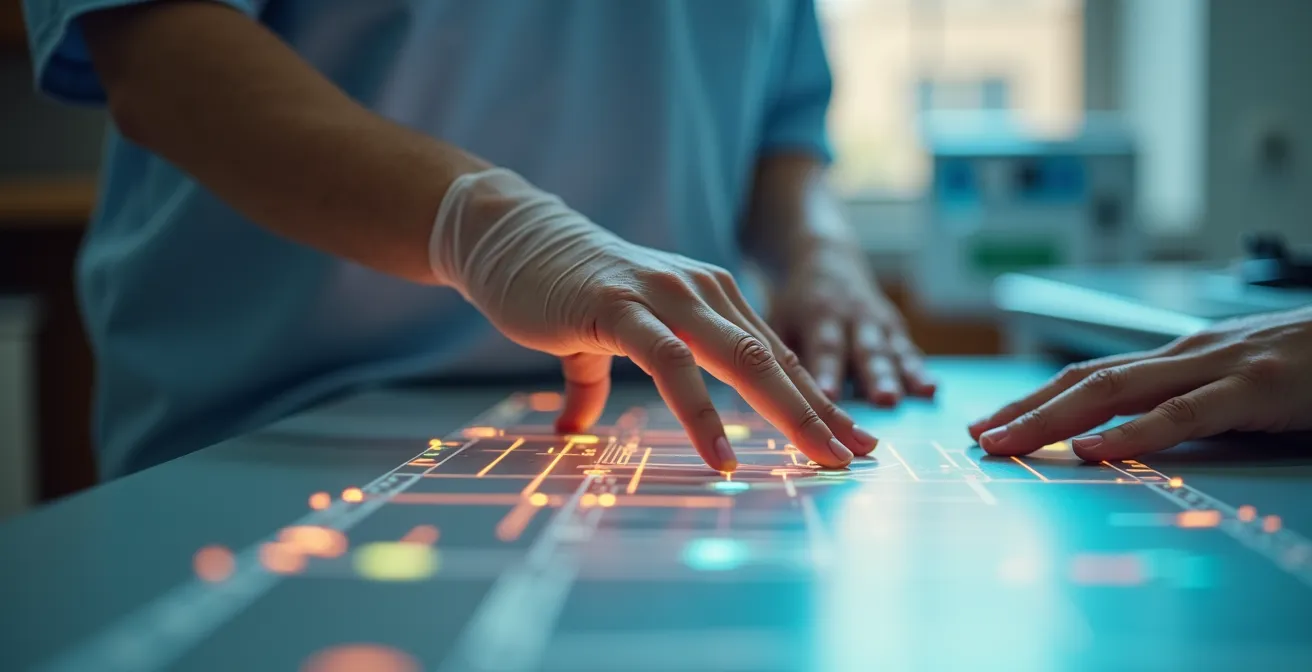 Futuristische Darstellung von KI-gestützten Gesundheitstechnologien in der Altenpflege