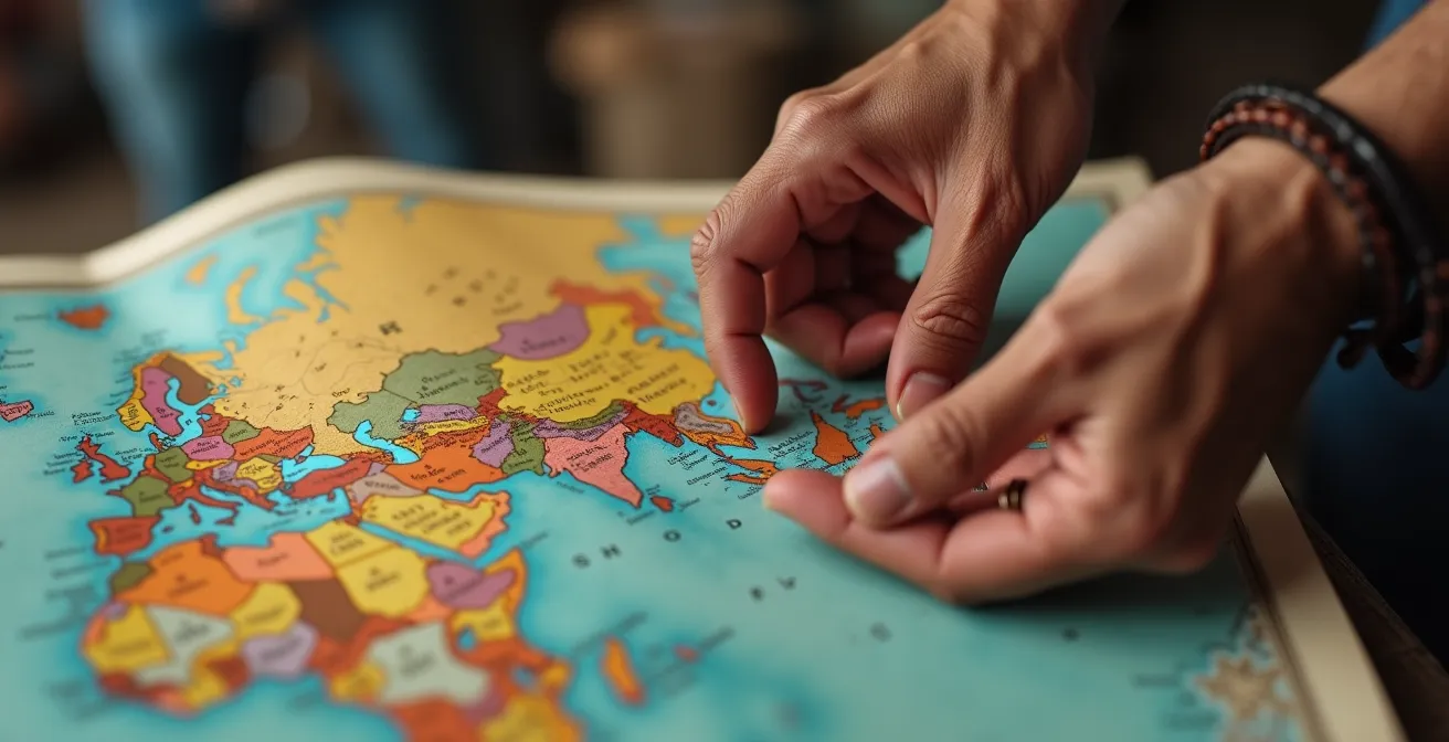 Solo-Reisender navigiert selbstbewusst durch fremde Umgebung