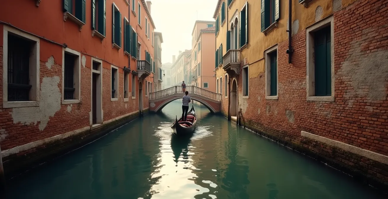 Venezianische Kanäle mit historischer Architektur im sanften Morgenlicht