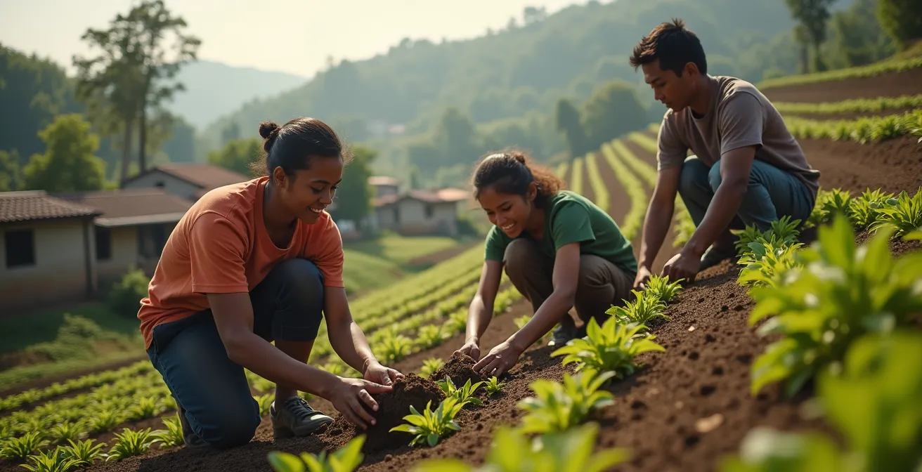 Freiwillige arbeitet mit lokaler Gemeinschaft an nachhaltigem Projekt