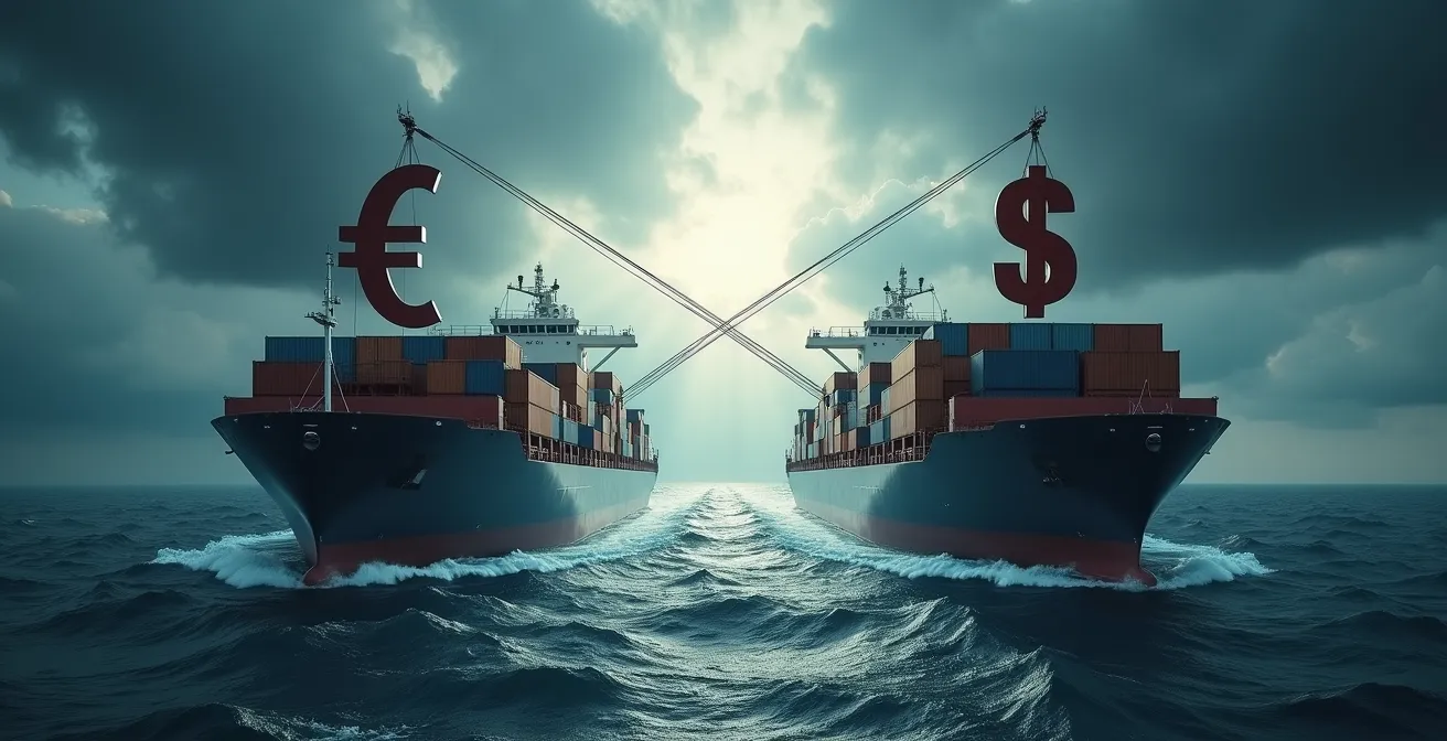 Visuelle Metapher für Währungsabsicherung bei internationalen Lieferketten