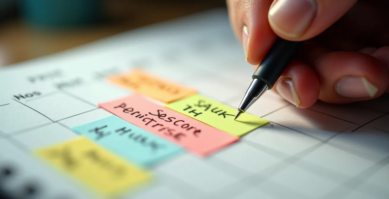 Nahaufnahme eines Kalenders mit markierten Implementierungsterminen nach einem Seminar