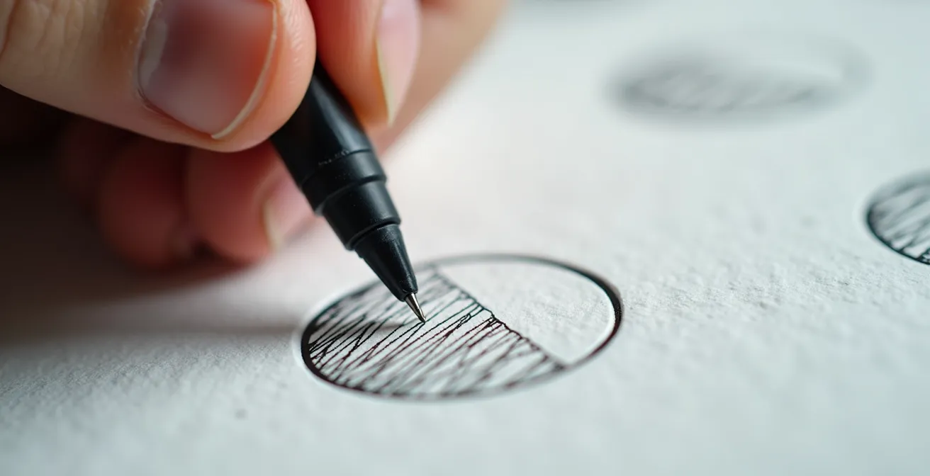 Makroaufnahme einer Hand, die einen fast vollständigen Kreis zeichnet